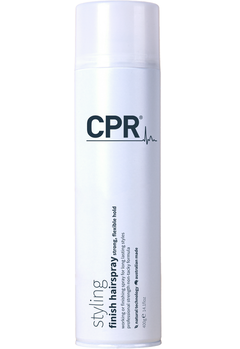 CPR finishing hairspray. Strong, flexible hold in a white 400g can. working or finishing spray for long lasting styles.