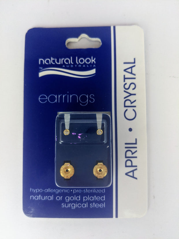 Stud Earrings Mini Gold Birthstone April