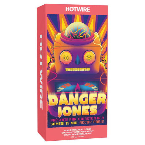 Colorful packaging for 'Danger Jones' by Hotwire with a robot design on a white background.