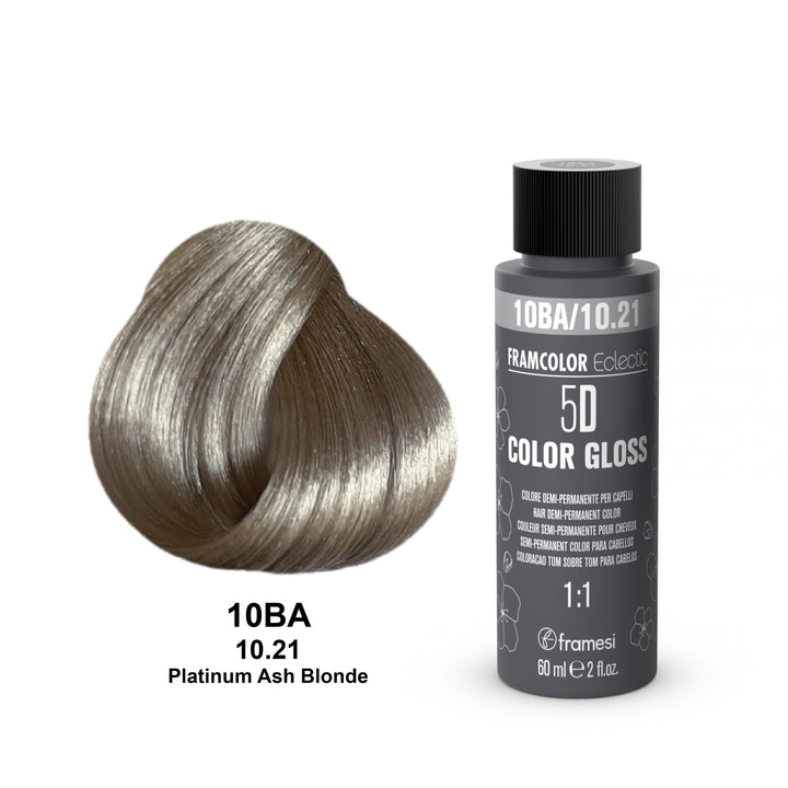 Hair color product with a sample of a level 10 platinum ash blonde hair on a white background - equivalent to redken shades EQ