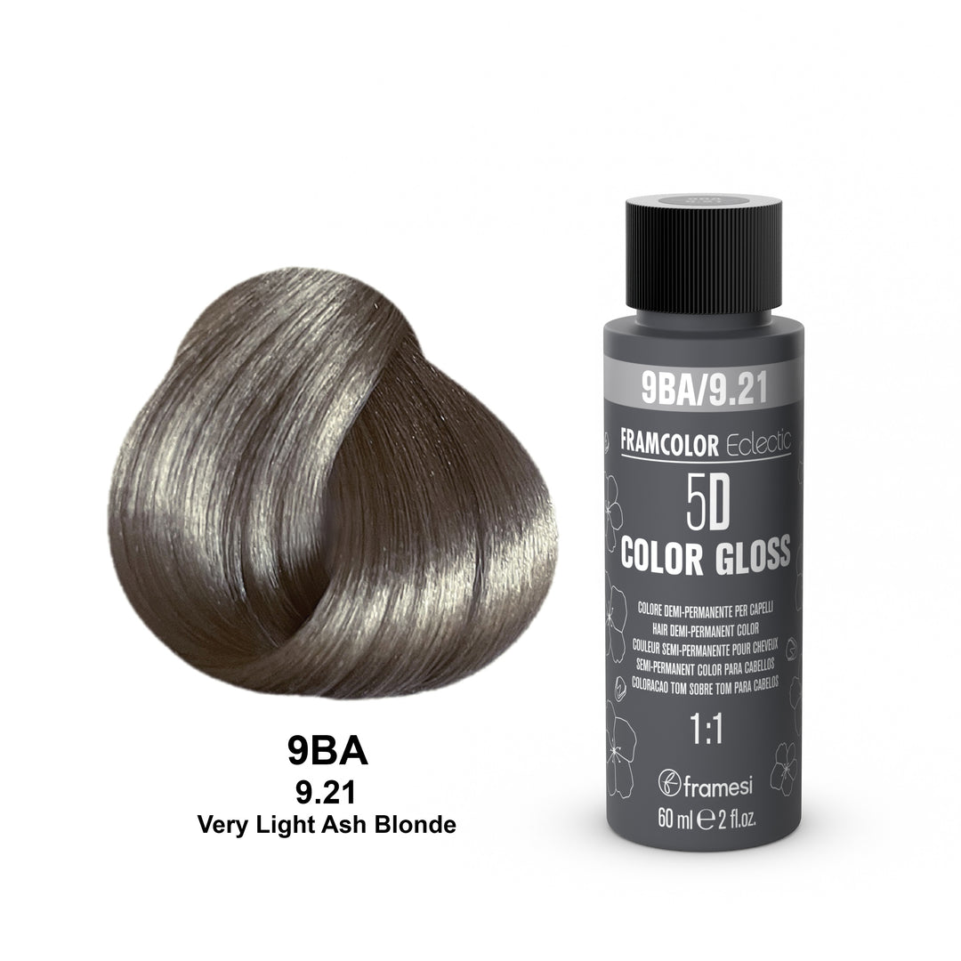 Hair color product with a sample of a level 9 very light ash blonde hair on a white background - equivalent to redken shades EQ