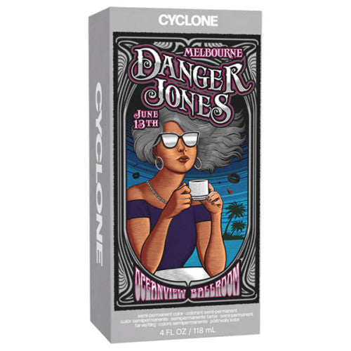 Cyclone Melbourne Danger Jones hair product packaging with a stylized illustration of a woman.
