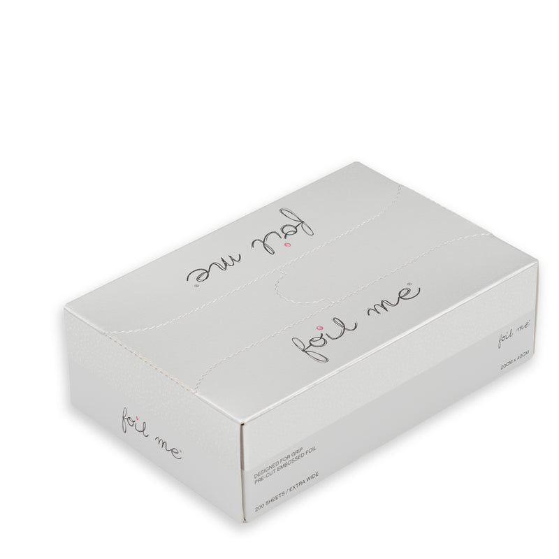 White box with 'foil me' text on a white background