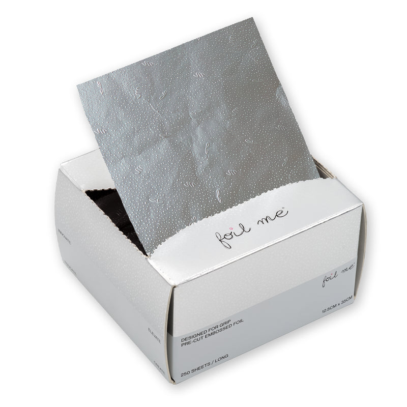 Silver foil sheet in a white box with 'foil me' branding on a white background