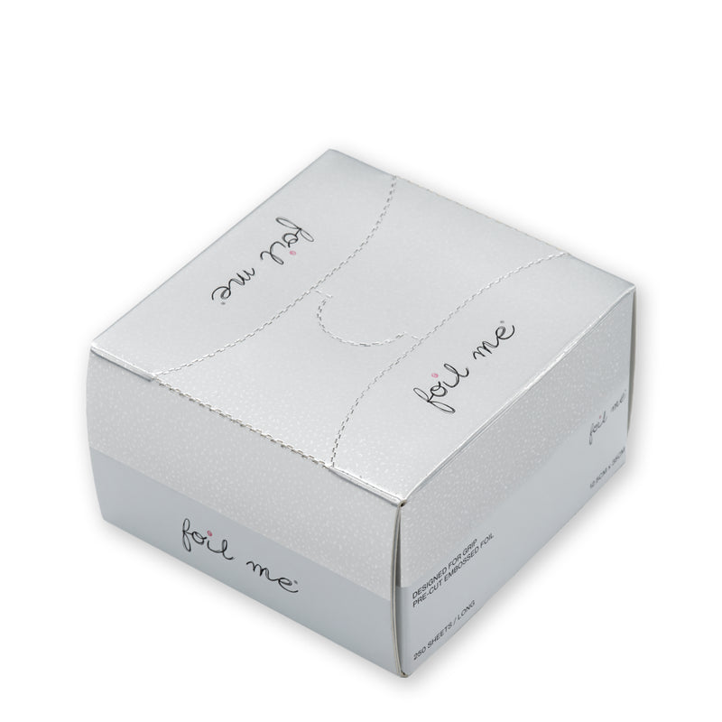 White box with 'foil me' text on a white background