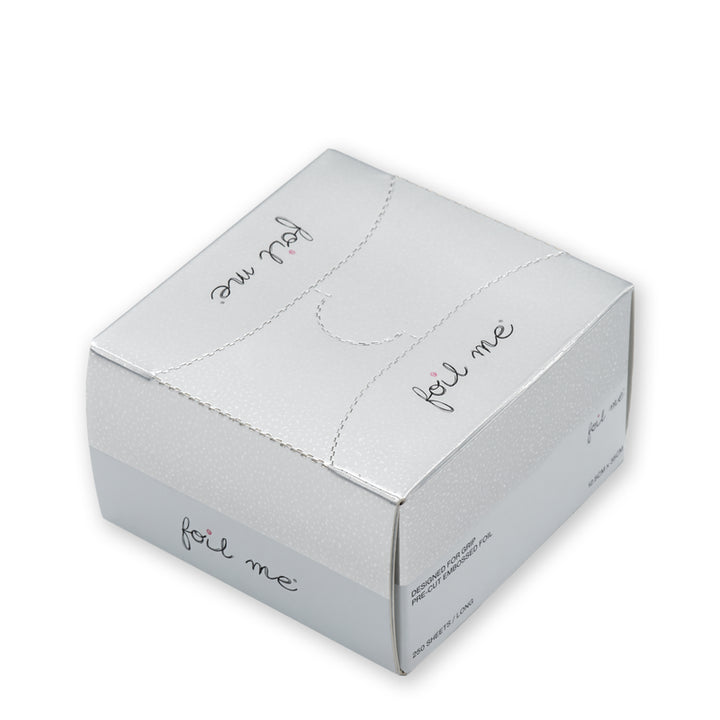 White box with 'foil me' text on a white background