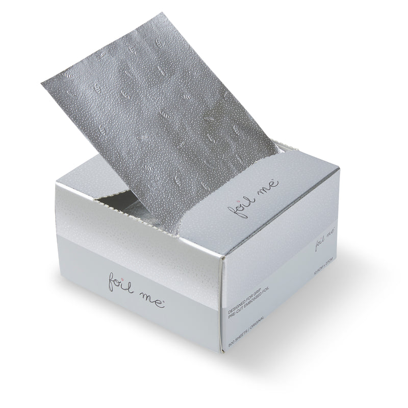 Silver foil sheet in a box with 'foil me' text on a white background