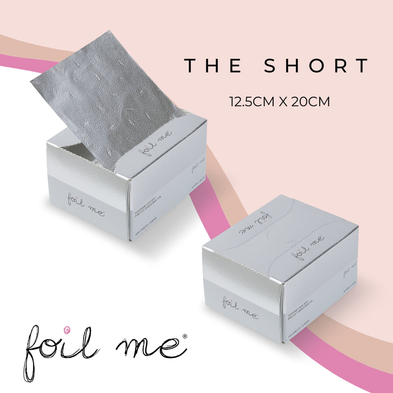 Foil me product packaging with text on a pink background