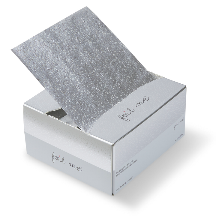 Silver foil sheet in a box with 'foil me' text on a white background