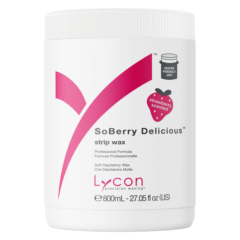 Lyon SoBerry Delicious strip wax container on a white background