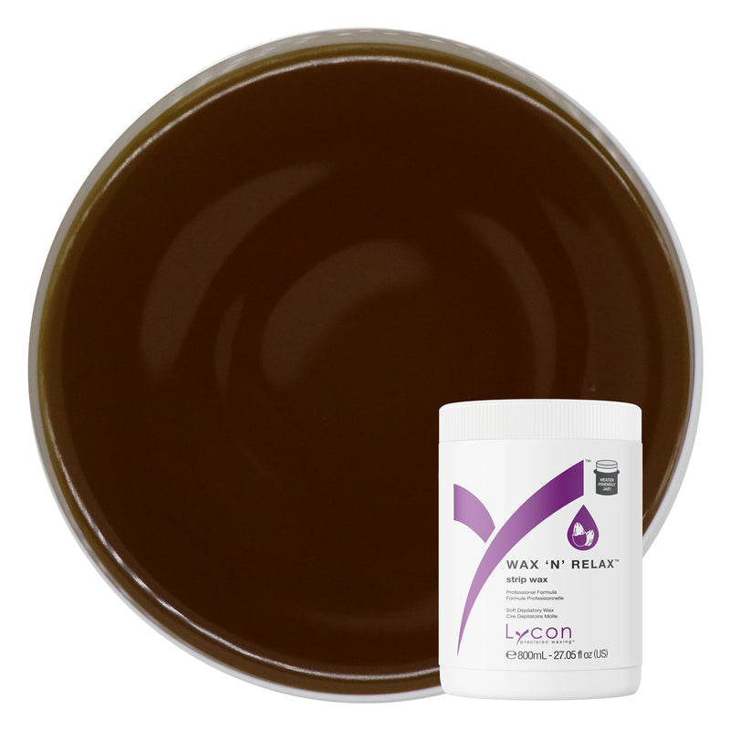 Brown wax container with Lycon strip wax on a white background