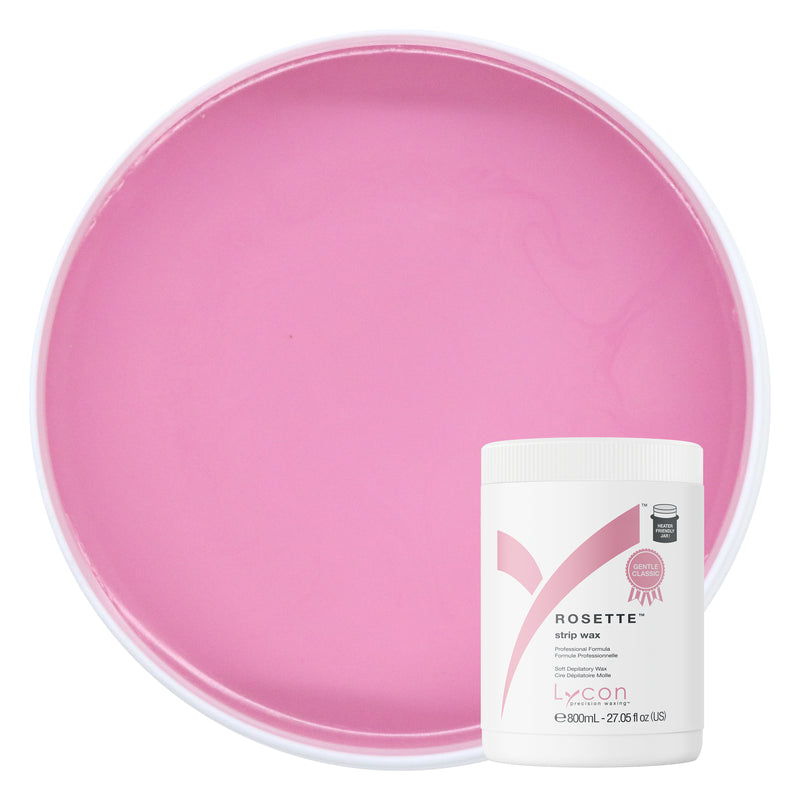 Pink wax container with a white label on a white background