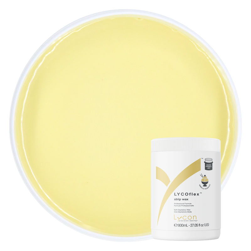 Yellow wax container with a white label on a white background