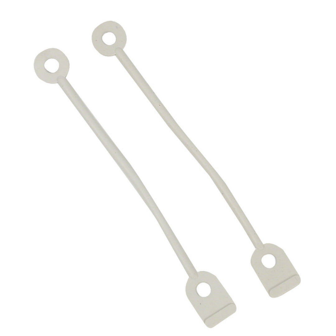 Two white plastic flexible perm rods with hooks on a white background