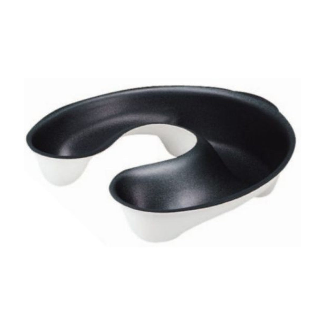 Black and white curved sink neck tray on a white background