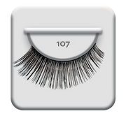 ardell 107 black strip lashes thicker and longer towards the outer corners and subtle varying length throughout 