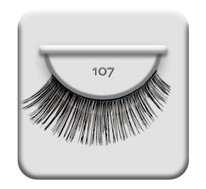 ardell 107 black strip lashes thicker and longer towards the outer corners and subtle varying length throughout 