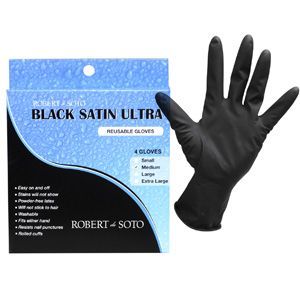 Robert De Soto: Black Satin Ultra Reusable Gloves Medium 4pk