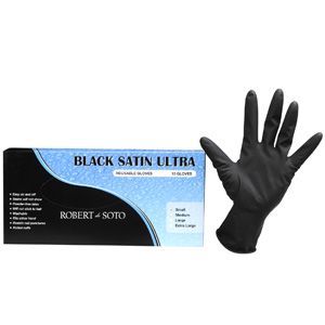 Robert De Soto: Black Satin Ultra Reusable Gloves Small 10pk
