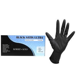 Robert De Soto: Black Satin Ultra Reusable Gloves Large 10pk