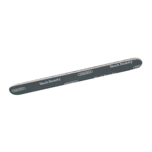 A mini nail file labeled 'Black Beauty' with a fine grade of 280/280, primarily in black color.