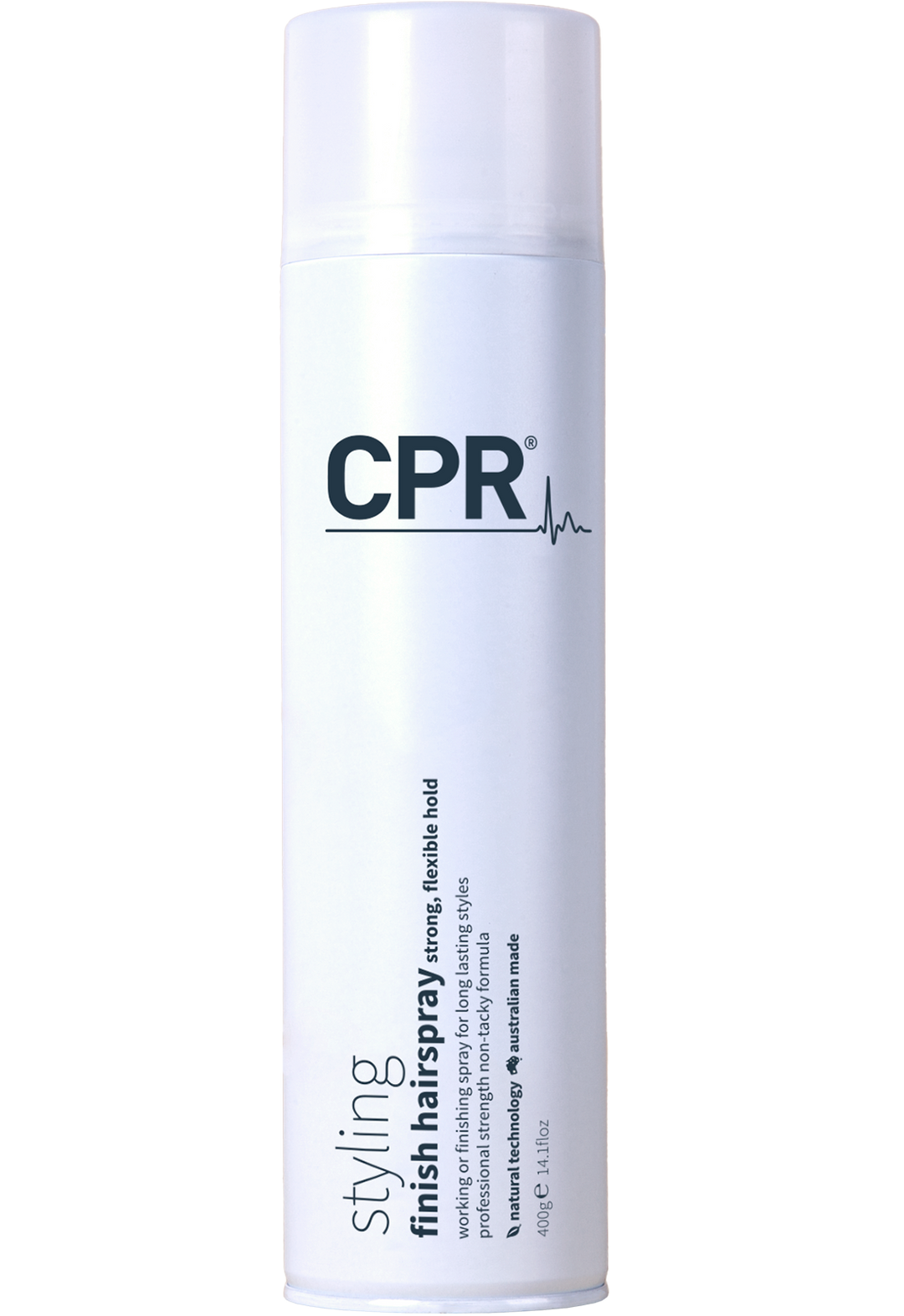 CPR finishing hairspray. Strong, flexible hold in a white 400g can. working or finishing spray for long lasting styles.