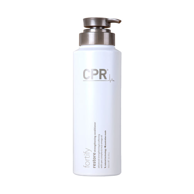 CPR fortify restore strengthening conditioner for advance strengthening & softening. 900ml white and gold pump bottle.