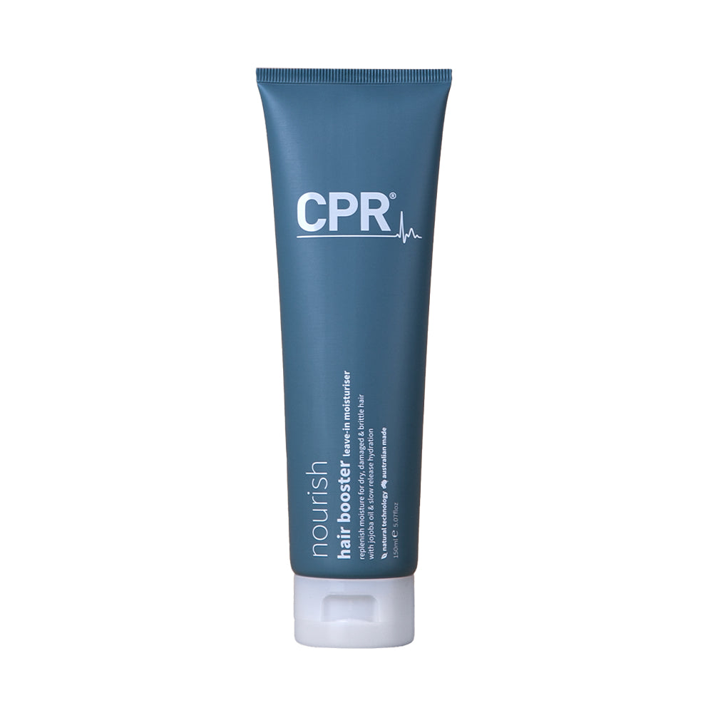 CPR Nourish hair booster leave in moisturiser for dry, damaged & brittle hair in a 150mL blue tube