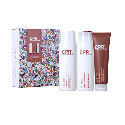 CPR volume pack for fine hair types. Includes shampoo, conditioner and maximiser thickening cream.
