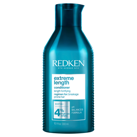 Redken's Extreme Length Conditioner is infused with Biotin and Redken Length Care Complex to strengthen damaged hair and help hair grow longer.