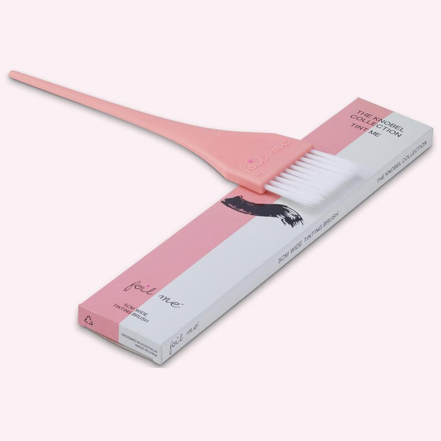 white soft bristle end tint brush with light pink handle, for application of tints, toners and powder bleach 