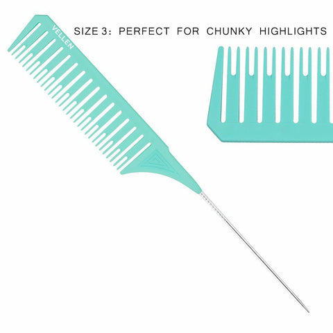 Vellen Hair Highlighting Comb Set Green/Blue/Mint